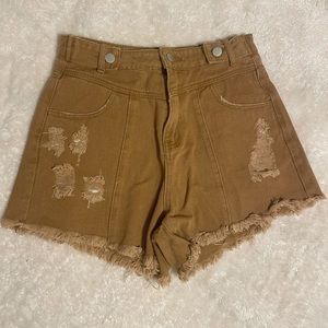 Khaki Colored Denim High Waisted Shorts
